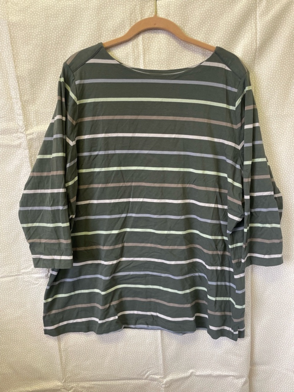 Denim & Co Yarn Dyed Stripe 3/4 Sleeve Boat Neck Top A277615 XL QVC